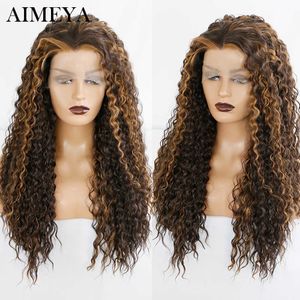 Nxy Highlight Blonde Curly Wigs for Black Women Synthetic Hair Lace Front Wig Natural Hairline Mix Blonded Glueless Lace Wig 230524