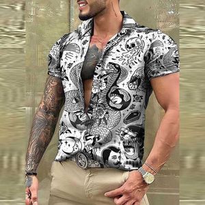 Camicie casual da uomo Moda Camicie a maniche corte stampate con teschi Abiti da spiaggia da uomo Estate 2023 Camicia casual con risvolto abbottonato Top Camicia da uomo streetwear L230715