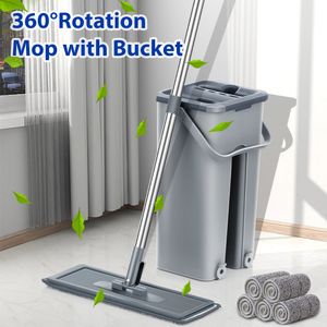 Mops Hand Free Flat Floor Mop And Bucket Set For Professional Home Floor Cleaning System With Washable Microfiber Pads For Hardwood 230715