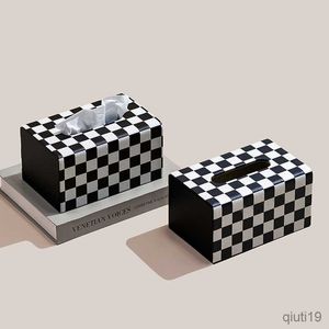 Pudełka na tkanki serwetki czarno -białe szachownicze kreatywne tkanki do przechowywania domowe salon stolik kawowy stół do jadalni dekoracja losowania papieru R230715