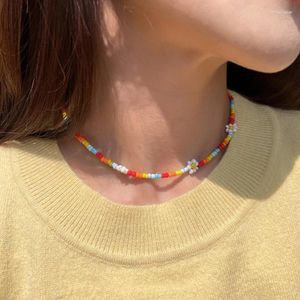 Choker Lovely Daisy Flower Beaded Charm Necklace Girls Summer Boho Korea Handmade Beach Vacation Jewelry Colorful Beads