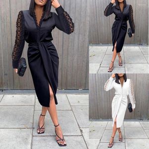 Casual Dresses 2023 Summer Evening Dress Elegant Ladies Black V-Neck Slit Women Club Fashion Party Wear