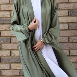Etniska kläder Ramadan Abayas för kvinnor kimono cardigan öppen abaya dubai satin tyg arabisk muslimsk mode hijab klänning kalkon is224u