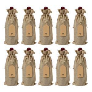 Geschenkpapier, 10 Stück, 12 Stück, rustikale Jute-Sackleinen-Weinbeutel, Kordelzug, Weinflaschenhüllen, wiederverwendbare Flaschenverpackung, Geschenkpaket, Weinbeutel 230714