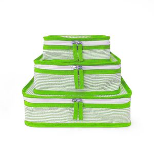 Green Seersucker Bag Organizer 20pcs GA Warehouse Backing Cubs 3 in 1 أكياس سفر مجموعة 3 أكياس تعبئة الأمتعة DOM2444