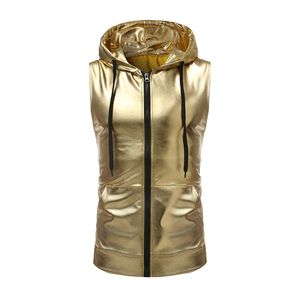 Män s västar män glänsande silver guld metallisk nattklubb fest dans bli ärmlös hoodie jacka cardigan casual väst rockar toppar tee 230715