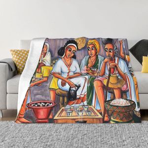 Decken Äthiopische Malerei Kunst Decke Flanell Kaffeezeremonie Gemütliche weiche Fleece-Tagesdecke 230714