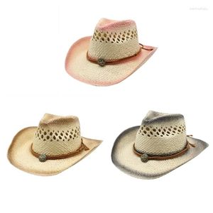 Berets N58f Cool Cowboy Hat Oddychalny letni krem ​​przeciwsłoneczny tkany Cowgirl Temat Party Prezent dla przyjaciela rodziny