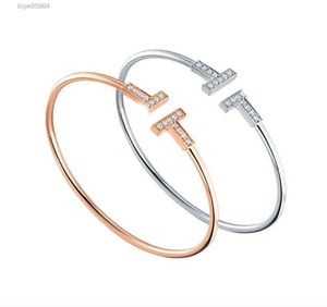 Braccialetto Bangel t in oro Bracciale rigido bianco Fritillaria Bracciale da donna 17cm Braccialetti aperti firmati Regolazione Silver Rose W45355621