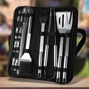 Utensili per barbecue Accessori Barbecue in acciaio inossidabile Set di 20 pezzi Durevole Portatile Campeggio all'aperto Regali di Natale del Black Friday 230715