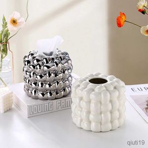 Tissue Boxes Napkins Silver-plated Ceramic Tissue Box Ornaments Three-dimensional Roll Paper Box Decoration Home Drawer Home Decoration Accessories R230715