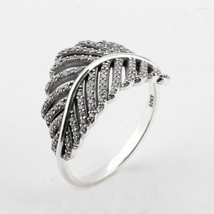 Cluster Ringe 925 Sterling Silber Frauen Blätter Geschwungene Pave Fassung Klar CZ Ring Für Hochzeit Edlen Schmuck