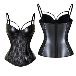 Kvinnors shapers sexiga spetsar överbust bustier kvinnor svarta korsetter skjuter upp gotiska faux läder korsetter erotiska underkläder plus size corset