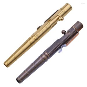 Retro Bamboo Node Bolt Type Pen Gel in ottone fatto a mano liscio militare