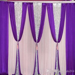 3m 6m 10ft 20ft Ice Silk Wedding Backdrops Gardin med silver paljetter Swags Celebration Stage Satin Curtain Drapig äktenskap Decora304U