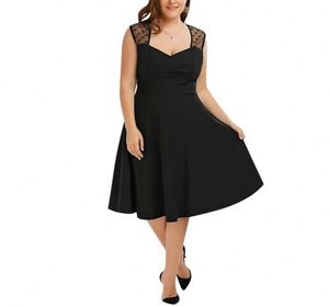 Sommar elegant plus storlek ärmlösa svarta midi -klänningar för feta kvinnor