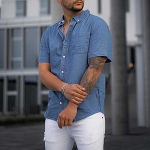 Men's Casual Shirts Fashion Loose Solid Color Shirt Mens Casual Short Sleeve Turn-down Collar Buttoned Shirts 2023 Spring Summer Leisure Shirts Men L230715