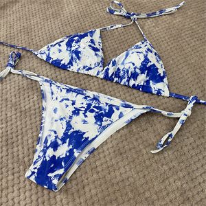 Conjunto de biquíni feminino de duas peças tie-dye sexy sem costas novo maiô para viagens de verão