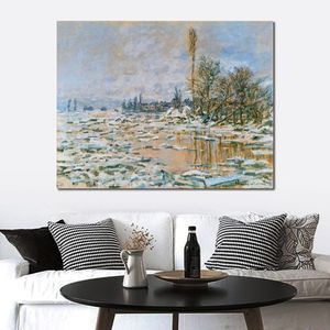 Breakup of Ice Lavacourt Grey Weather Handmade Claude Monet Painting Landscape Impressionist Canvas Art for Entryway Decor