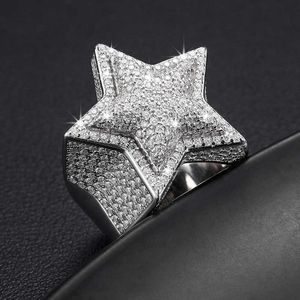 anéis de anel Hiphop homens mulheres jóias finas geladas em ouro banhado 925 Sterling Silver VVS Moissanite Diamond Star Star Ring com Certificado GRA