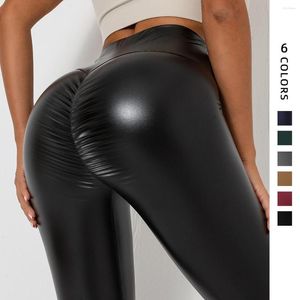 Active Pants 2023 Women PU Leather Colorful High-waisted Tight Thin Outer Wear Yoga Bottoming