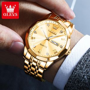 Watches Olevs 9931 New Style Waterproof Men Wristwatch Business Dual Calendar Diamond Dial Quartz Watch for Men