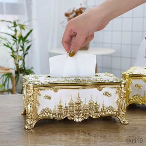 Tissue Boxes Napkins Creative European-style castle tissue holder storage box retro acrylic paper box high-end cafe home kitchen fashion paper box R230715