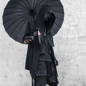 Herren-Trenchmäntel, Gothic-Stil, mit Kapuze, Zaubererweste, Mantel, Windjacke für Herren, Umhang mit Kapuze, Techwear, kurzärmelige Strickjacke