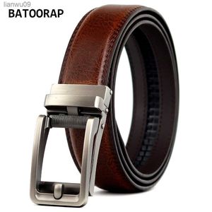 Cintos de Couro Masculino Marrom Couro de Alta Qualidade Business Ratchet Belt Metal Automático Fivela Alça Estilo Formal Masculino ZYK02 L230704