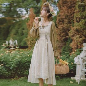 Lässige Kleider Cottage Mori Mädchen Kleid Frau Japan Prairie Chic Stil Chiffon Flare Sleeve Bandage Vintage Rasen Retro Vestido Festa