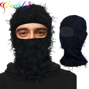 Cycling Caps Masks Balaclava Distressed Knitted Full Face Ski Mask Shiesty Mask Camouflage Balaclava Knit Fuzzy Balaclava Ski Balaclava 230714