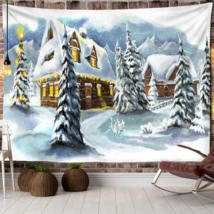 Tapissries Dome Cameras Christmas Snow House Tapestry Star Sky Forest Wall Hanging Festival Hem Rum Söt dekor