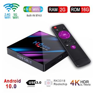 1 피스 H96 최대 안드로이드 TV 박스 10.0 RK3318 2GB 16GB 듀얼 WiFi 2.4G 5G 무선 키보드가있는 상단 상단 상단 상단