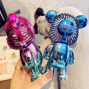 Electric Fans New USB Mini Cute Cartoon Bear Fan Wind Power Handheld Portable Fan Convenient Home Office Outdoors Small Fans Gifts