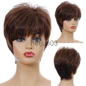Sentetik peruklar stiliniz sentetik kısa pixie katmanlı peruk beyaz kadınlar için saç kesimi saç modeli, saçak kadın peruk ile siyah kadınlar x0715