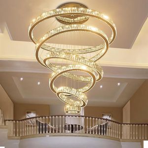 Modern chandelier lighting large staircase LED crystal chandeliers round ring light fixtures home decoration cristal lustre292s