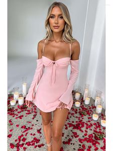 Casual Dresses TEMUSCOLA Off Shoulder Hollow Out Mini Dress Women V Neck Backless Bodycon Summer Lace Up Sexy Elegant Night Club Outfits