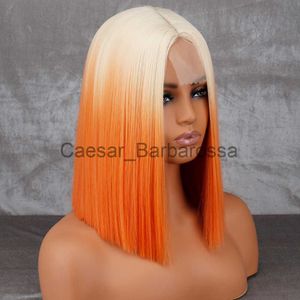Maty podkładki Werd Krótka pomarańczowa peruka Środkowa część blond lady Bob Hair Syntetyczna odporna na ciepło perukę cosplay x0715