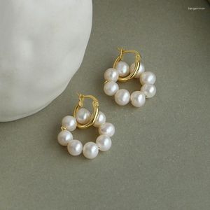 Hoop Earrings Minar INS Fashion Irregular Freshwater Pearl For Women 14K Gold Plated Brass Hooks Circle Statement Earring Gift