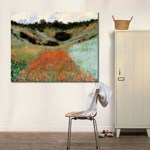 Högkvalitativ handgjorda Claude Monet Oil Målning Poppy Field i ett ihåligt nära Giverny Landscape Canvas Art Beautiful Wall Decor