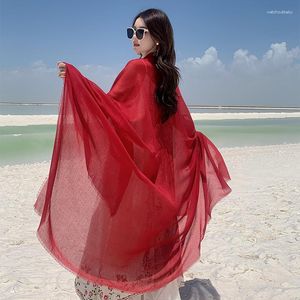 Scarves Fashion Women Summer Sun Protection Cotton Linen Scarf Big Shawl Luxury Lady Long Red Tassel Headscarf Soft Solid