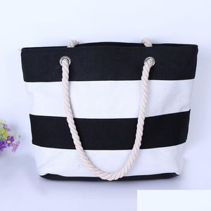 Storage Bags Joker Rough Rope Woman Canvas Bag Red Black Single Shoder Beach Stripe Eco Friendly Fashion 13Zc Bb Drop Delivery Home Dha4A