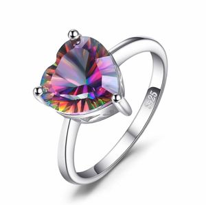 Anel Solitário Feminino Alianças de Casamento Love Heart Fire Mti-Color Rainbow Natural Mystic Topaz Sier Cubic Zircônia Jóias Drop De Vipjewel Dhock