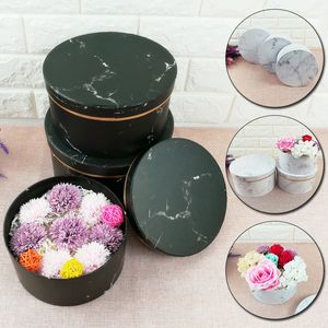 Gift Wrap Gift Storage Round Floral Boxes Bronzing Marble Florist Favor Packaging Box With Lid Kraft Valentines Rose Wedding Gift Wrap 230714
