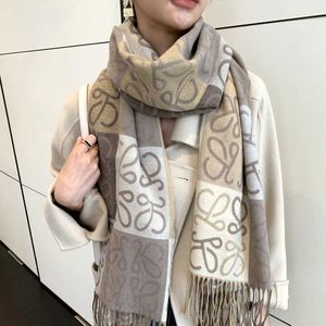 Hats Scarves Sets Luo 2021 new imitation cashmere gold wire checkerboard color matching scarf women's autumn and winter versatile Korean shawl