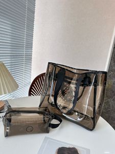 ТОП сумки для покупок Новый комплект из 2 предметов Женская летняя желейная пляжная сумка большой вместимости прозрачные сумки для покупок Модные цветочные кошельки Сумка на плечо Дизайнерская сумка L