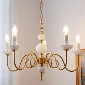 Chandeliers European Style Vintage Copper White Glass For Foyer Dining Room Bedroom Lighting Fixtures E27 Bulb Drop