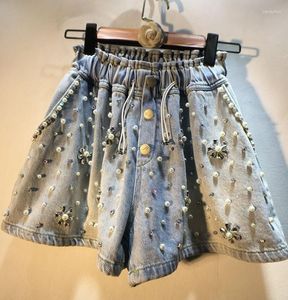 Kvinnors jeans 2023 vår sommar kvinnor denim shorts diamant pärla löst breda ben byxor streetwear casual kvinnlig kort