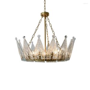 Ljuskronor Crystal Crown Vintage Glass Lights Living Room Study Matslampor Lyxig italiensk rund hängande dekor fixturer