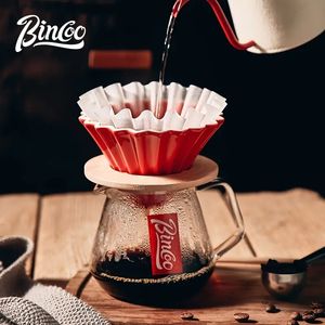 1 peça Bincoo Pour Over Coffee Maker Set com gotejador, conjunto de servidor de café de vidro 400ml, gotejador de café de cerâmica V60 com suporte de madeira Papel de filtro para presente de escritório em casa